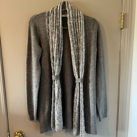 Ricki's Sweaters - Rickis Grey open cardigan with built in Scarf Sz S